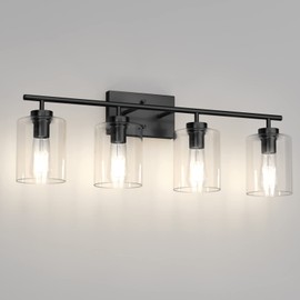 Aipsun 4 Lights Black Bathroom Vanity Light Over Mirror with Clear Glass Shades Industrial Bathroom Light Fixtures (Exclude Bulb)