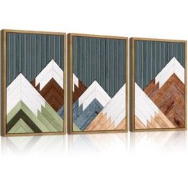 DRACIT Large Modern Abstract Wall Art Set Minimalist Line Wood Wall Decor Neutral Brown Art Decor Colorful Geometric Wooden Wall Sculptures for Living Room Bedroom Office-16x24Inchx3