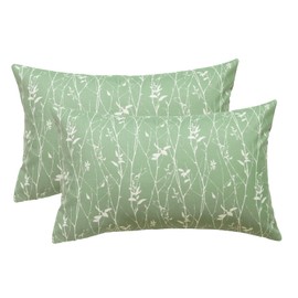 Leaf Patterned Outdoor Lumbar Throw Pillow Cover 12x20 Set of 2 Summer Flowered Decorative Pillow Covers for Couch Porch Patio Hallway Reversable Cottage Farmhouse Pillow Cases Sage Green