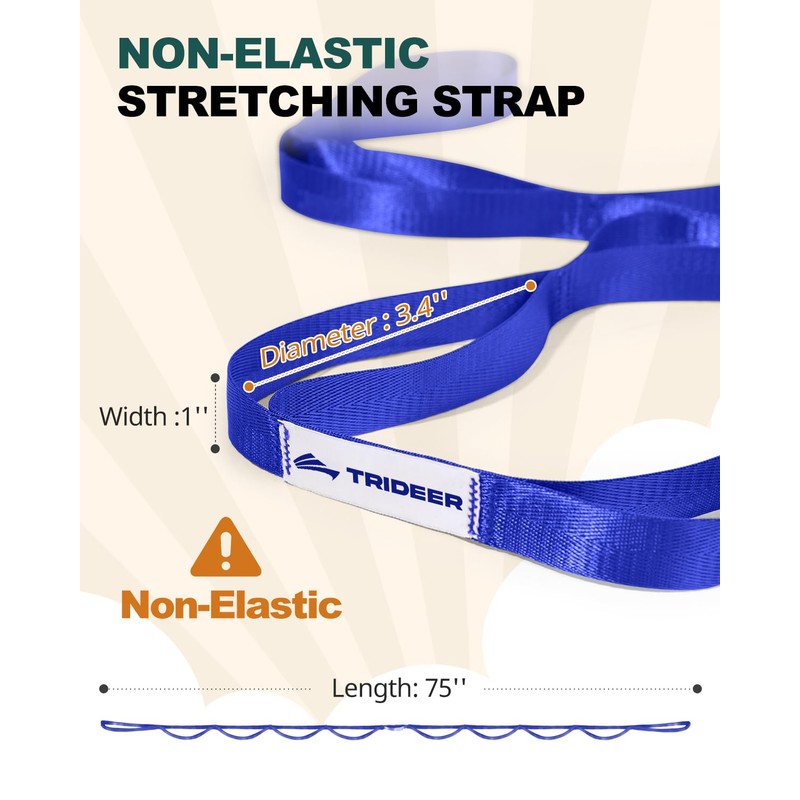Trideer Non-Elastic Stretching Strap with Loops for Physical Therapy &