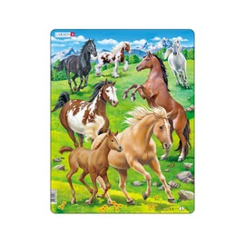 Larsen FH38 Rahmenpuzzle für Kinder I Galoppierende Pferde auf Bergwiese I Puzzle ab 6 Jahren I Tolles Kinderpuzzle mit 65 Teilen I Spielspaß & Lernen