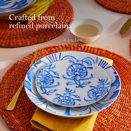 Rosanna Azul Porcelain Appetizer Plates, Set of 4, 6", Perfect for Desserts, Dishwasher & Microwave Safe, Blue
