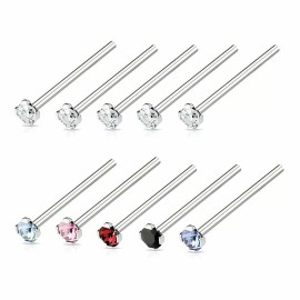 LionGothic Nose Fishtail Jewelry Pack of 10 with Cubic Zirconia Stone on top 20g