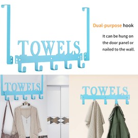 Kuhome Towel Rack Towel Holder for Bathroom Over The Door Hooks Door Mount Towel Hooks for Bathroom, Door Rack Robe Hooks Towel Hanger for Wall Organizer for Pool Beach Towel (Blue)