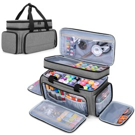 LUXJA Large 2 Layers Sewing Organizer Bag with 5 Detachable Dividers, Sewing Storage Bag for Sewing Supplies, Gray