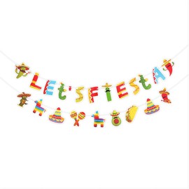 Set of 2 Mexican Fiesta Banner Hanging Decoration,Colorful Lets Fiesta Banner and Cinco De Mayo Sign Banner Cactus Taco Rainbow Donkeys Garland for Mexican Carnival Festival Birthday Party Supplies