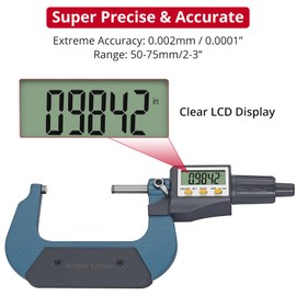 XUNTOP Micrometer Digital 50-75 mm Electronic Micrometer High Precision Outside Micrometer with LCD Display Length Measuring Tool Micro Caliper 0.001 mm / 0.00005 Inches