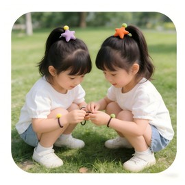 og+pl Children's Hair Tie, Star Hair Accessory, Set of 2, Cute, Star-Shaped, Girls, Won't Damage Hair, Kindergarten Preparation, Gift, Birthday (Orange + Purple)