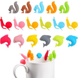 Boao 36 Pcs Silicone Tea Bag Holders Wine Charms Glass Identifier Drink Markers Cute Colorful Snail Squirrel Shark Cup Edge Holders Mug Clips Tea Accessories for Christmas Birthday Bar Party Favor