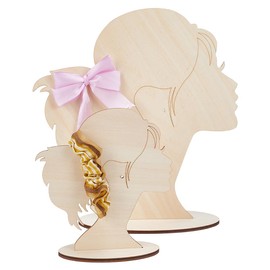 DELORIGIN 2 Sets Hairpin Display Stand, 2 Sizes Head Silhouette Hair Bow Holder Wooden Head Template Single Tail Silhouette Display Stand for DIY Crafts Selling Boutique Personal Exhibition