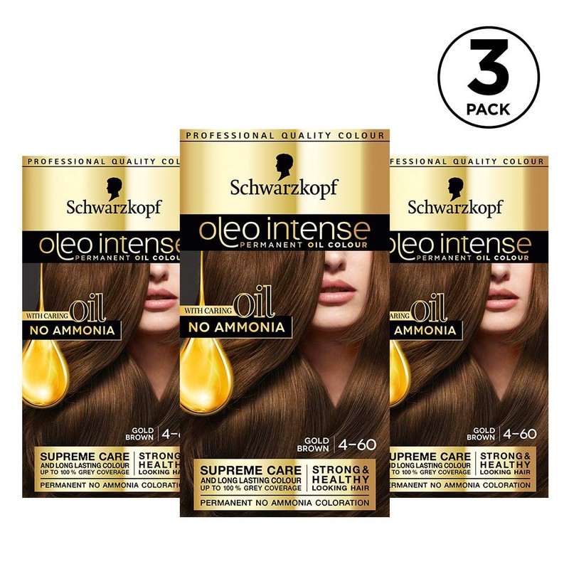 Schwarzkopf Oleo Intense Brown Hair Dye, 3-Pack Permanent Oil Colour,