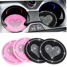 ABOOFAN 4pcs Heart Shaped Car Coasters with Bling Ab Rhinestones Colorful Round Coasters for Vehicle Interior Slip Design Versatile Use for All Car Models and Home