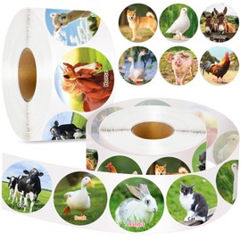 1200 Pcs Farm Animal Stickers for Kids 2 Roll Nature Stickers Cute Roll Sticker for Teacher Reward School Supplies Incentives (16 Styles)