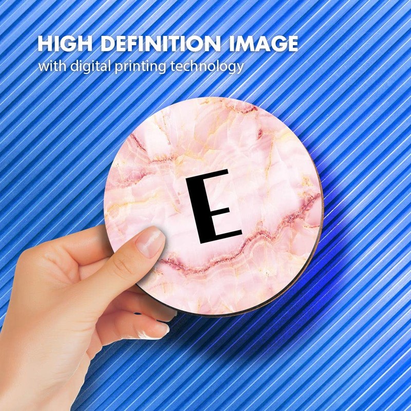 1 x Round Coaster - Letter E Marble Stone Texture