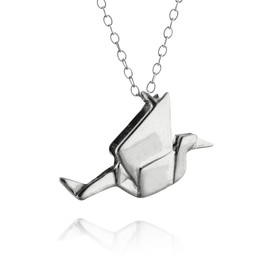 Sterling Silver Small Origami Crane Pendant, Sterling Silver, No information