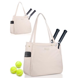 CHICECO Tennis Tote Bag for Women, Large Tennis Racket Bag, 2 Racket Capacity, Beige