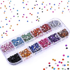1200 Pcs Rhinestones, 3mm Round Crystal Gems Rhinestones, Colorful Rhinestones for Nail Art Decorations, Clothes, DIY Craft, 12 Color (3mm-Colourful)