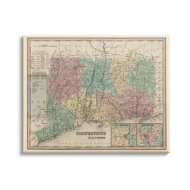 Stupell Industries Vintage Connecticut US State Map Town Region Cartography, Design by Daphne Polselli Canvas Wall Art, 20 x 16, Beige