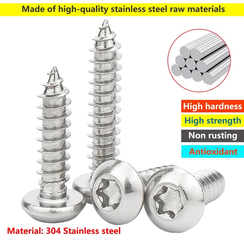 Qrity 100PCS M4x10mm Self Tapping Screw, Torx Pan Head Screws,