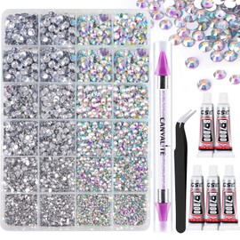 Canvalite 28000PCS Resin Jelly Rhinestones for Crafting,Clear AB Flatback Gems, Bedazzling Crystal with 5 X 2.5g B7000 Jewelry Glue and Tweezers and Dotting Pen for DIY Crafts Clothing Shoes Nail Art