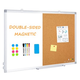DOLLAR BOSS Magnetic Dry Erase Board and Cork Bulletin Board Combination,White Board Cork Board Combo 36x24 Inch,Push Pin Board Vision Board Whiteboard for Home Office Wall