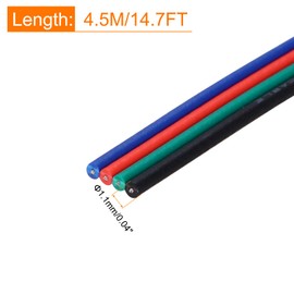 sourcing map 28 Gauge 4 Conductor Electrical Wire Tinned Copper Cable 15FT Flexible Stranded Hook-up Wire for LED Strips Lamps Residential Wiring Car Circuit