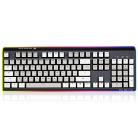 Hexgears GK735 Wired Full Size Mechanical Keyboard, Aluminum Housing Built for Gamers w/Kailh Box White Switch, White Backlit + Surrounded by RGB Light Strip, 104 Keys Gaming Keyboard for PC/Mac
