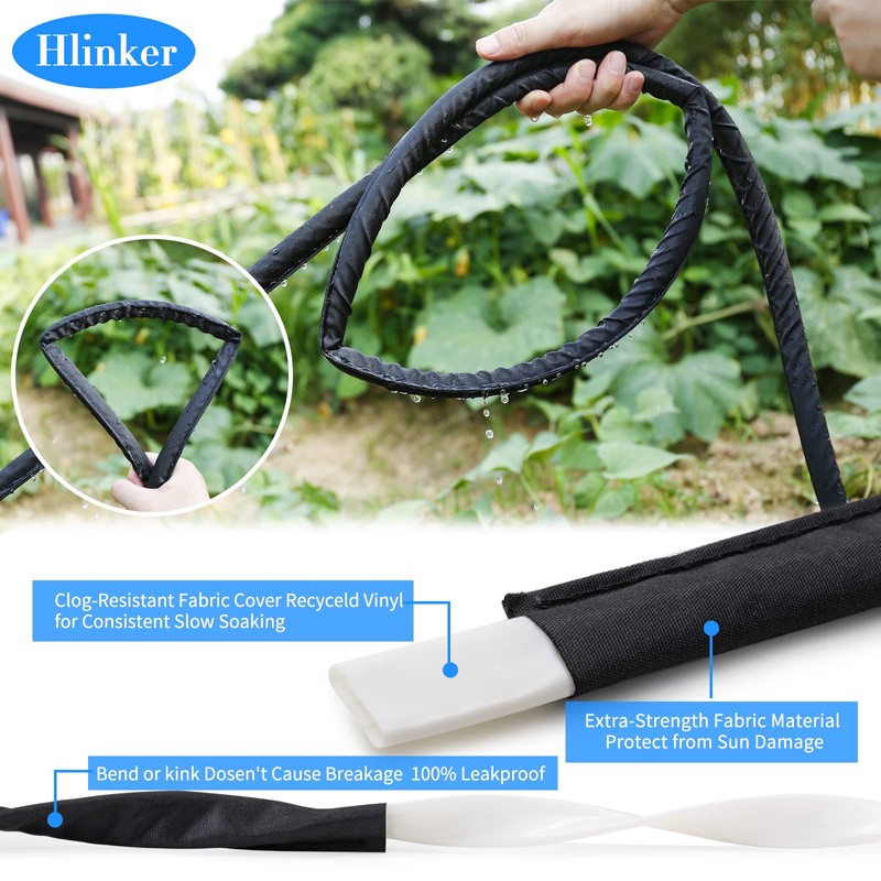 Hlinker Flat Soaker Hose 50 FT for Garden Beds, 50Ft