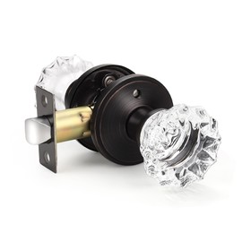 KNOBWELL Modern Round Crystal Door Knobs with Lock, Frosted Glass Design, Privacy Function for Bed and Bath, Oil Rubbed Bronze
