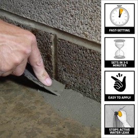 UGL DRYLOK Fast Plug Hydraulic Cement, 4 lb – Stops Water Leaks Instantly, Sets in 3-5 Minutes, Ideal for Masonry Cracks, Gray
