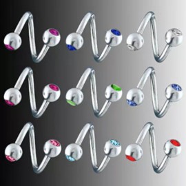 JSW Body Jewelry 10pcs Gemmed Spiral Belly Rings Navel naval 16g 3/8" Twist Naval Navel