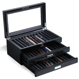 Bonaking Pen Display Case with 36 Pen Slots, Fountain Pen Case, Wood Pen Storage Organizer, Pen Box Display for Men Gift, Pen Display Box with Glass Window(Brown ash Veneer Finish, Camel Velvet)