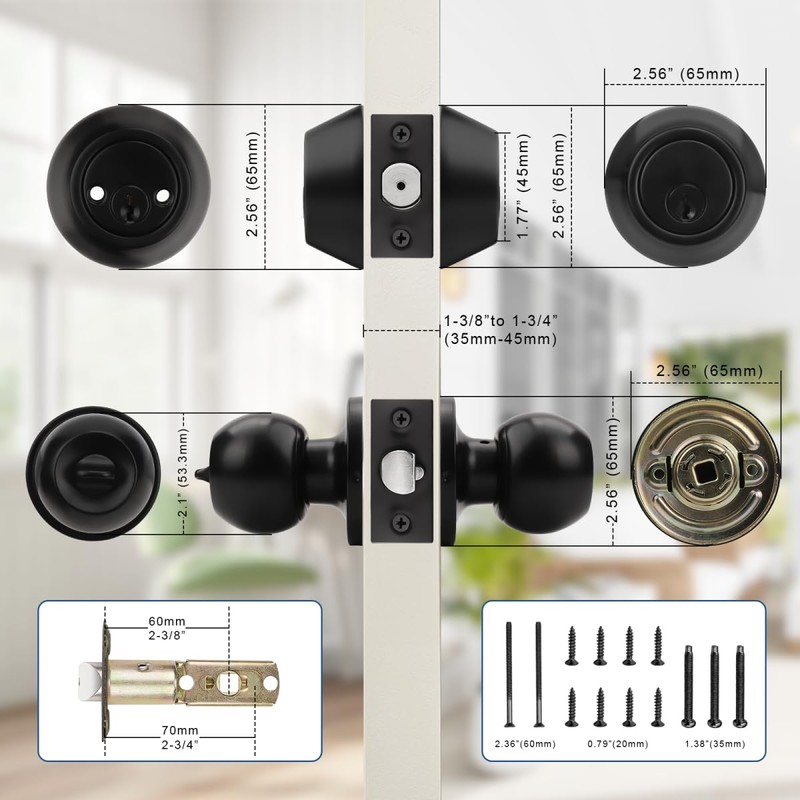 Knobonly Entry Door Knobs and Double Cylinder Deadbolt, Keyed Alike