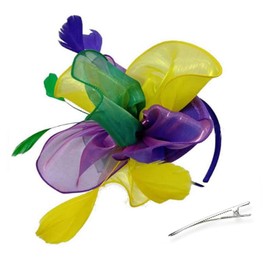 KalluliCC Fascinators for Women Tea Party Headband Hats Cocktail Flower Mesh Feathers Headwear Hair Clip,Purple Yellow Mesh Wedding Headbands for Women and Girls