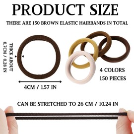 KEYRI 150 Pcs Elastic Hair Ties Ponytail Holders Hair Bands Bobbles for Women Soft Hair Ties No Damage For Girls Seamless Hair Bands for Thick Curly Hair Strong Hair Accessories (Brown)