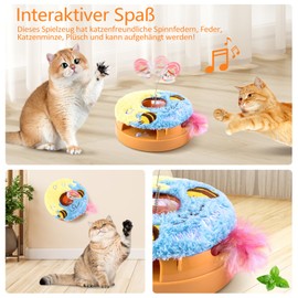 Migipaws Interaktives Katzenspielzeug, elektrisches Katzenspielzeug,Donut ''mit wirbelnder Feder, Katzenminze und Quietschen,Intelligentes Sensor, Wiederaufladbar (Honig)