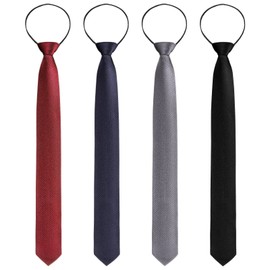 Xinnun 4 Pieces Zipper Ties for Men Adjustable Men's Neckties Zip on Tie for Zipper Skinny Necktie Clip on Slim Tie(Black, Navy, Grey, Dark Red)