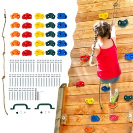 VEVOR 25 Rock Climbing Holds for Kids and Adults, Multi-Colored Climbing Rock Wall Grips for Indoor and Outdoor Playground Play Set - with 2pc Handles & 1pc 8ft Knotted Climbing Rope