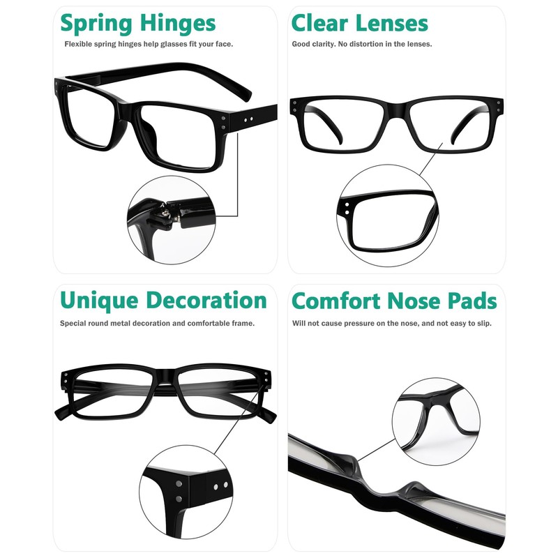 Eyekepper Vintage Reading Glasses for Men - 5 Pack Spring