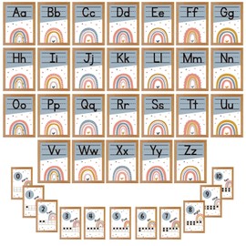 kapitomanio 37pcs Boho Alphabet Line Bulletin Board Set Rainbow ABC Alphabet and 0-10 Number Cards Classroom Decorations for PreSchool Kindergarten Elementary Homeschool Wall