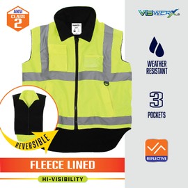 VISWERX Hi-Vis Reversible Fleece Lined Vest – ANSI CL2 – Safety Reflective Vest for Work, Construction & High-Traffic Areas
