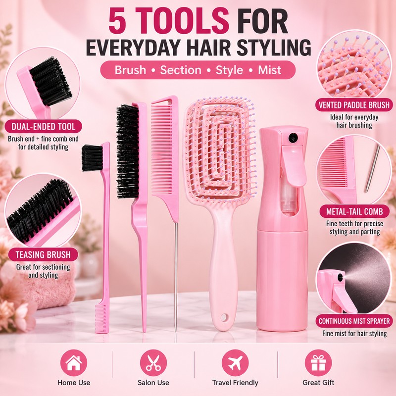 5-Piece Hair Styling Tool Set for Daily Hair Care –