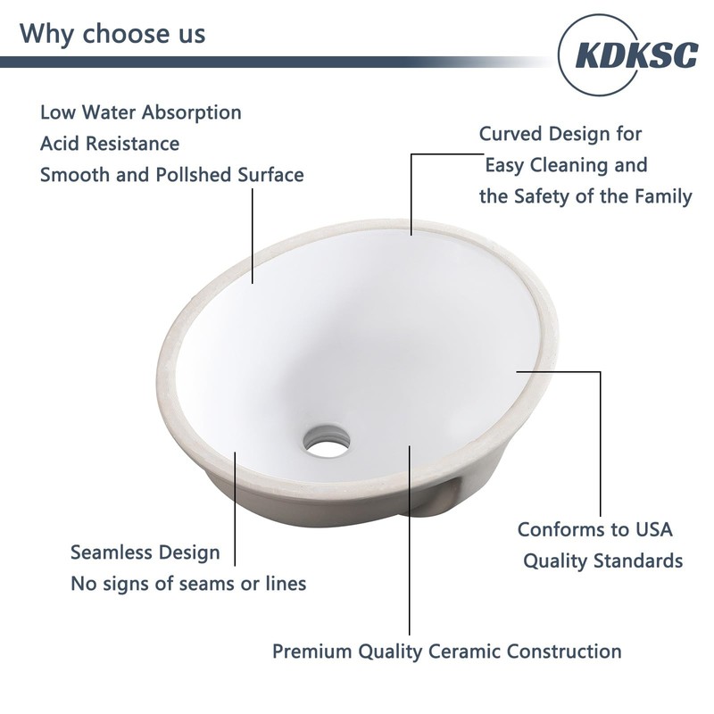 KDKSC Small Undermount Bathroom Sink 15.4"x13.2" Oval Undermount Sink White