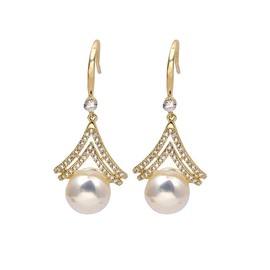 MIKAMU 14K Gold Shell Pearl Earrings for Women CZ cubic zirconia Gold Plated Dainty Pearl Earring for Women Jewelry Birthday Gifts for