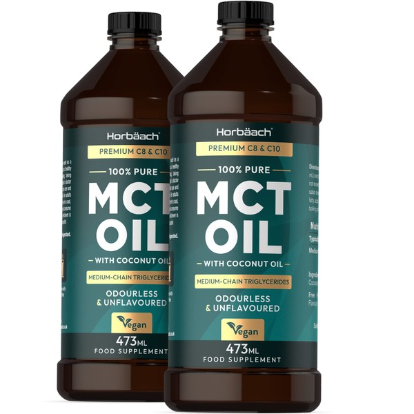 MCT Oil C8 & C10 | 2 Pack x 473ml | Premium Coconut Oil | Keto Supplement | Odourless & Unflavoured | Vegetarian & Vegan Friendly | by Horbaach