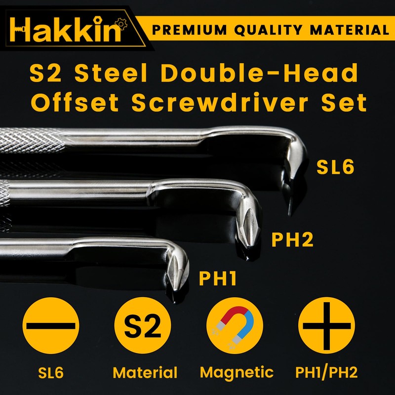 Hakkin 3PCS Offset Screwdriver Set S2 Steel L-Type Double Head