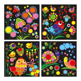 Janod - My Arts & Crafts - From 3 Years - Round Stickers - 4 Pictures - Creative Set for Children - Promote Fine Motor Skills and Concentration - J09146