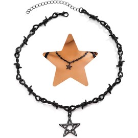 Clyhon Choker Collar Black Punk Necklace Classic Pentagram Necklace Adjustable Collar Women's Jewellery for Girls Gothic Choker Chain Cosplay Party Necklace Black Women's 90s Decoration