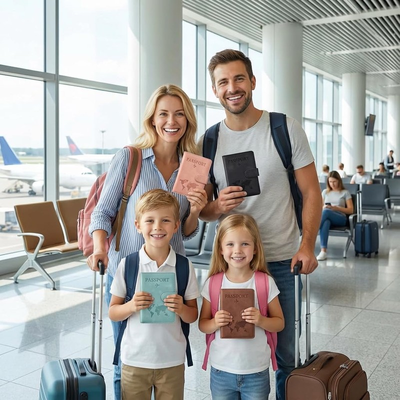 Porta Pasaporte con Bloqueo RFID, Set de 2 Fundas para