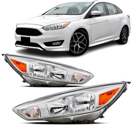 Headlights Assembly compatible with 2015-2018 Ford Focus ST/SE/S Halogen Headlamp OE Steyle, Chrome Housing clear Corner